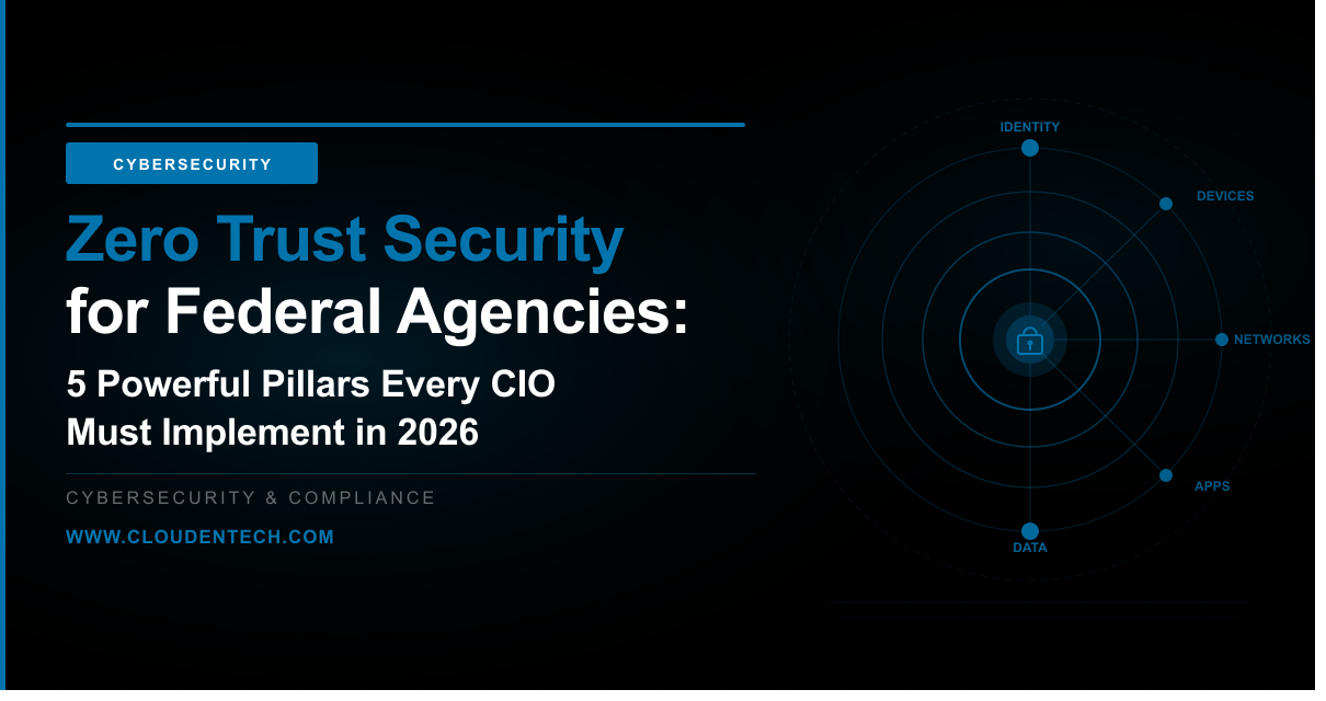 Zero trust security federal agencies 2026 — ClouDen Technologies cybersecurity and compliance blog on OMB M-22-09 zero trust implementation
